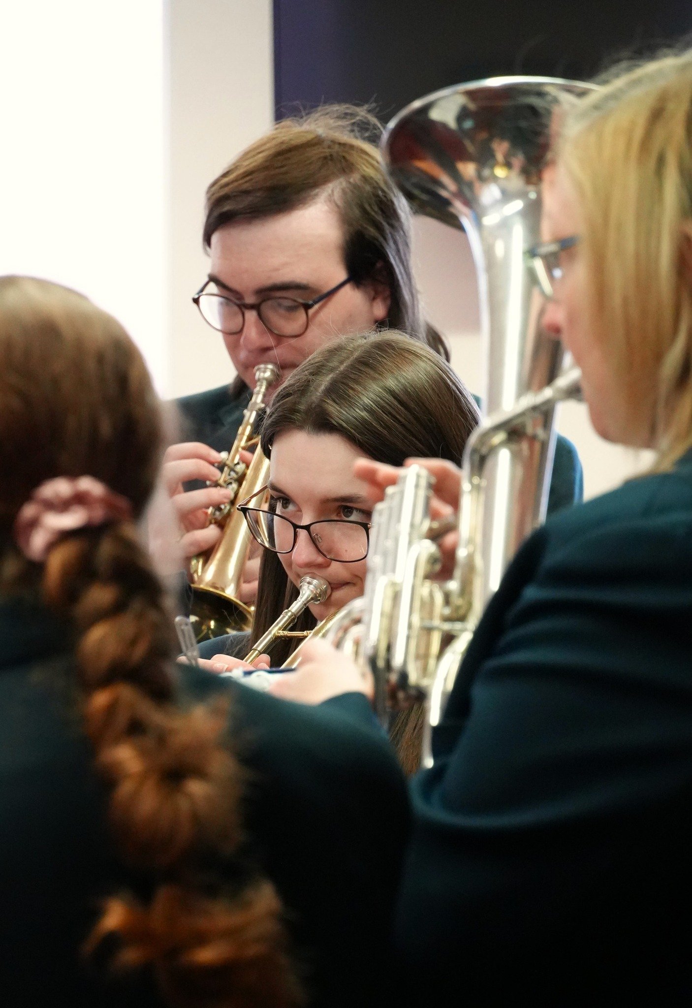 Young cornet players performing