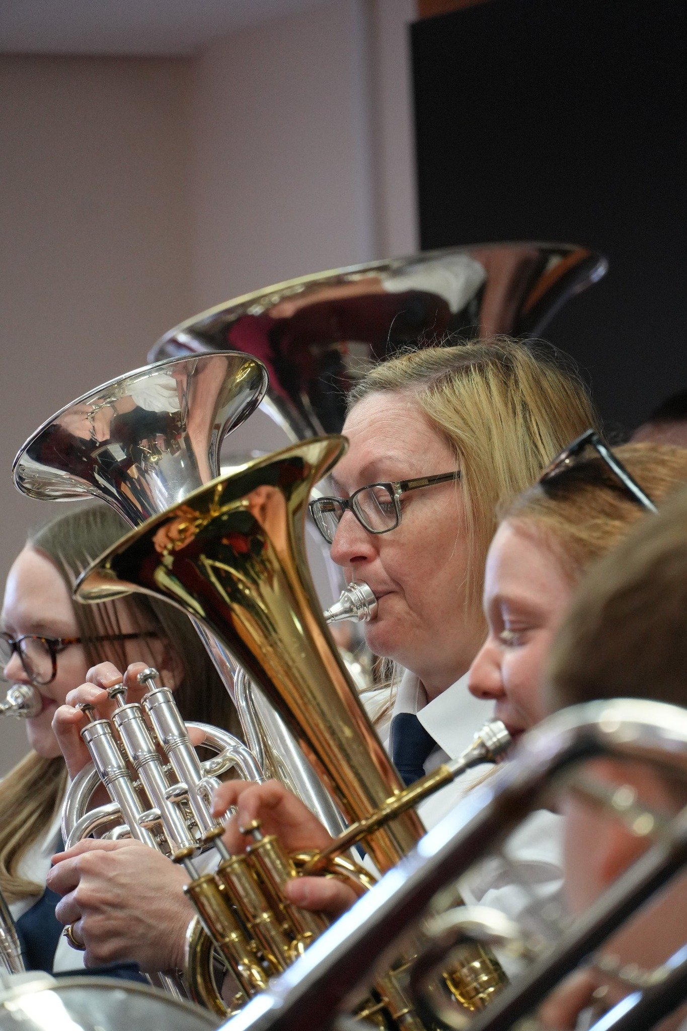 The horn section of Valley Brass Band